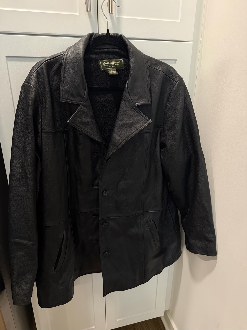 Eddie Bauer Black Leather Pea Coat